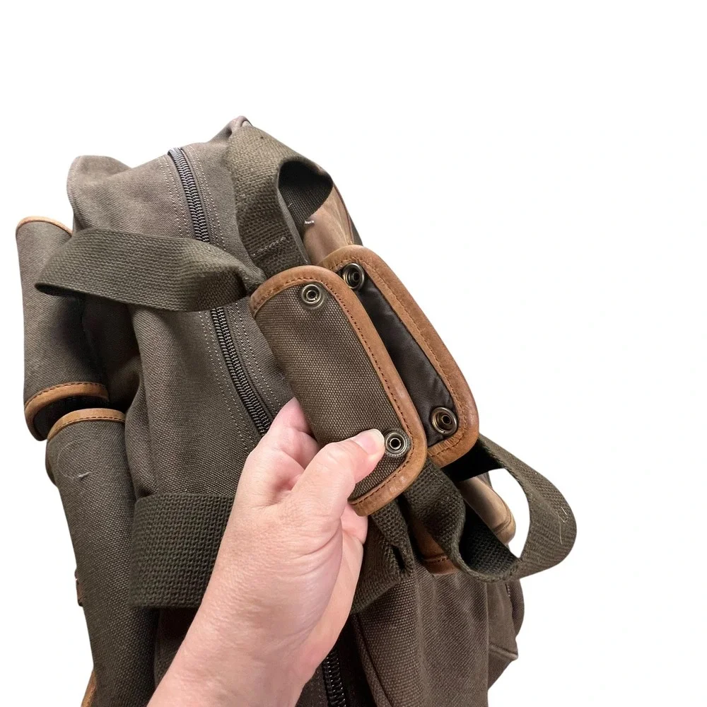 Cabelas Canvas Leather Trim Duffel Bag Brown Travel Luggage Weekend Bag